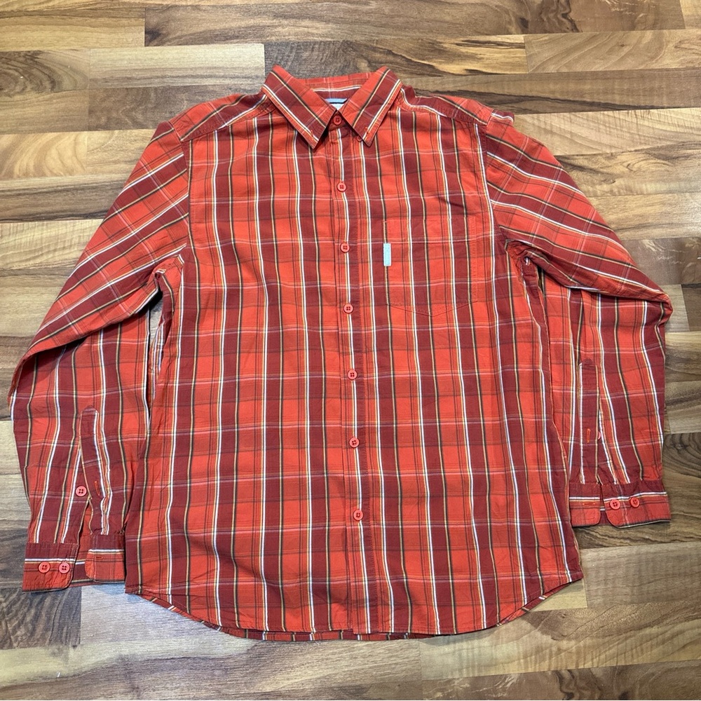 Columbia‎ Long Sleeve Orange Plaid Button Down Size Medium RN 69724